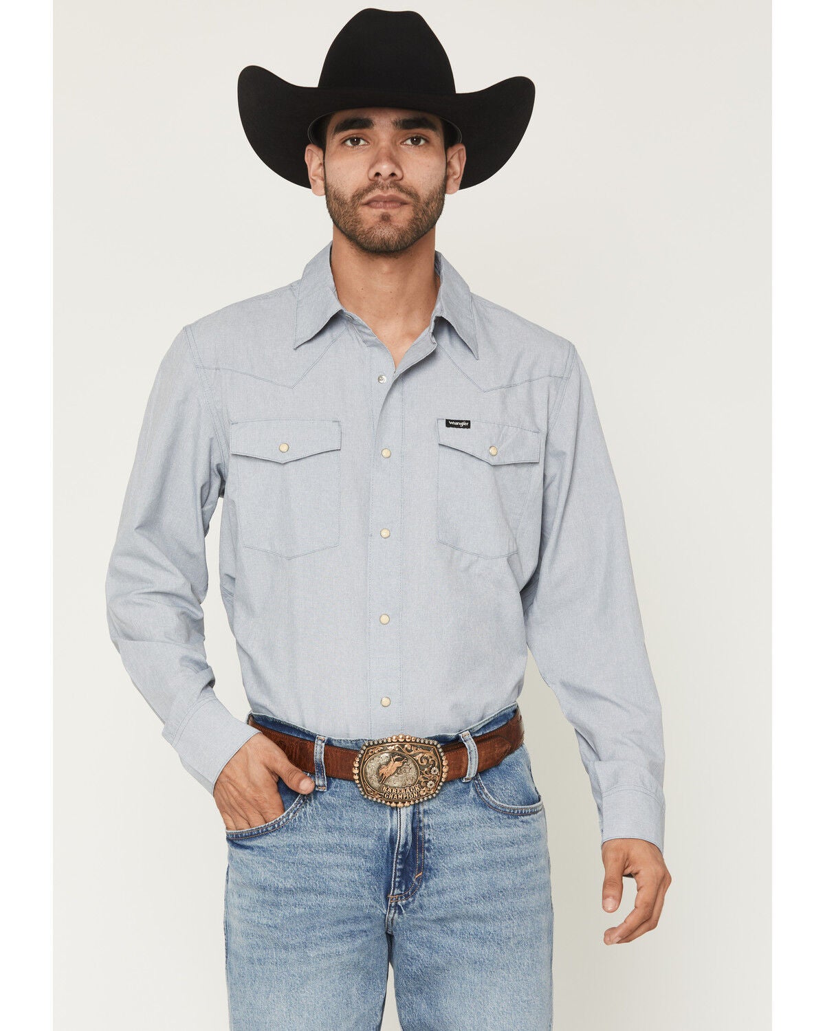 Image #1 - Wrangler ATG Men's Drover Utility Solid Long Sleeve Snap Western Shirt, Grey, hi-res
