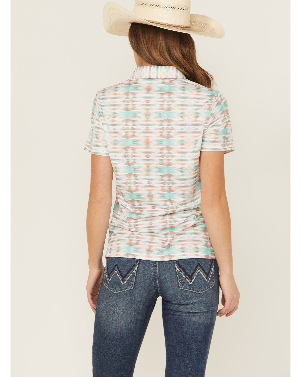 Image #4 - Cinch Women's Southwestern Print Short Sleeve Button-Down Polo, White, hi-res