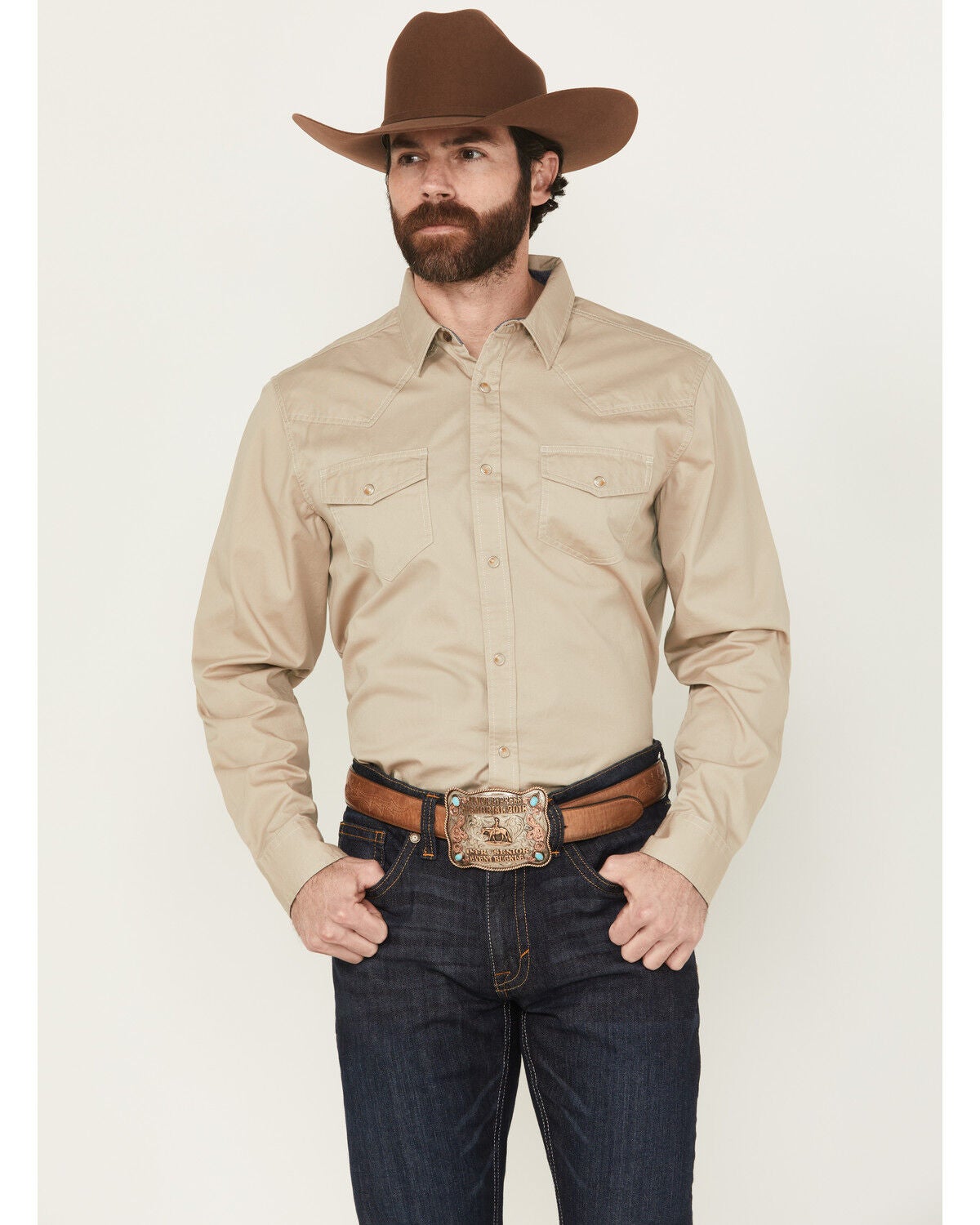 Cody James Men's Solid Treadstone Long Sleeve Pearl Snap Western Shirt - Big, Tan, hi-res
