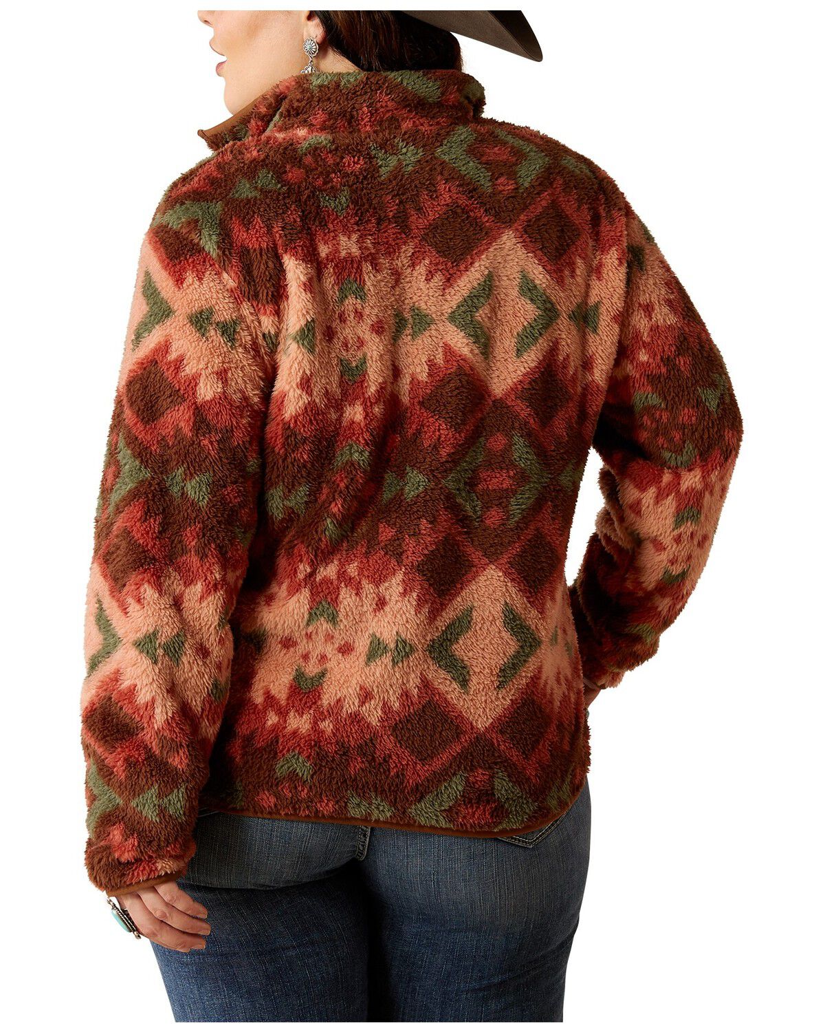 Image #2 - Ariat Women's Southwestern Print Berber Snap Pullover - Plus, Pink, hi-res