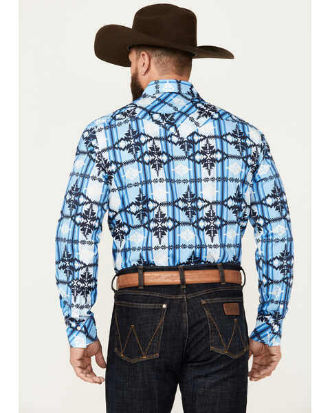 Image #4 - Rock & Roll Denim Men's Southwestern Print Vintage Long Sleeve Pearl Snap Western Shirt, Blue, hi-res