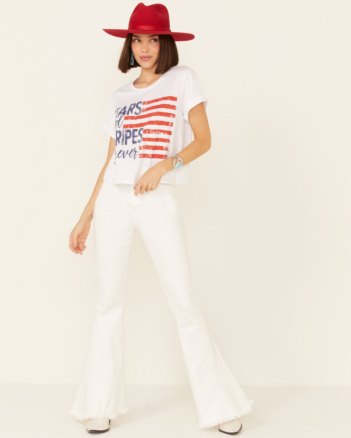 Image #2 - Cut & Paste Women's Stars & Stripes Forever Graphic Crop Tee, Ivory, hi-res