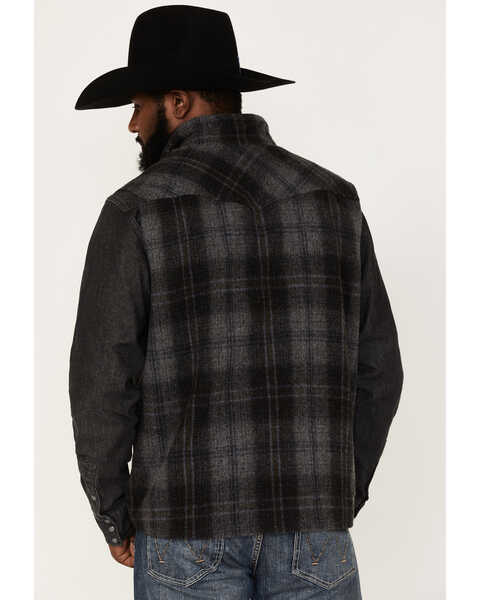 Image #4 - Powder River Outfitters Men's Large Plaid Print Wool Vest, Charcoal, hi-res