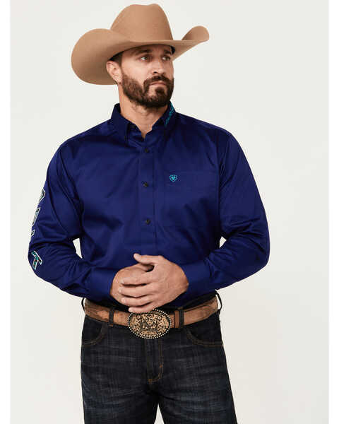 Image #1 - Ariat Men's Team Logo Twill Long Sleeve Button-Down Western Shirt, Royal Blue, hi-res