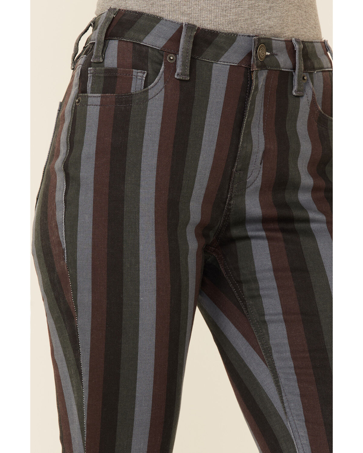 Image #2 - Rock & Roll Denim Women's Striped High Rise Stretch Flare Jeans, Multi, hi-res