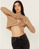 Image #2 - Cleo + Wolf Women's Reversible Cut Out Cropped Sweater, Bark, hi-res