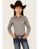 Image #1 - Cruel Girl Girls' Geo Print Long Sleeve Snap Western Shirt, Orange, hi-res
