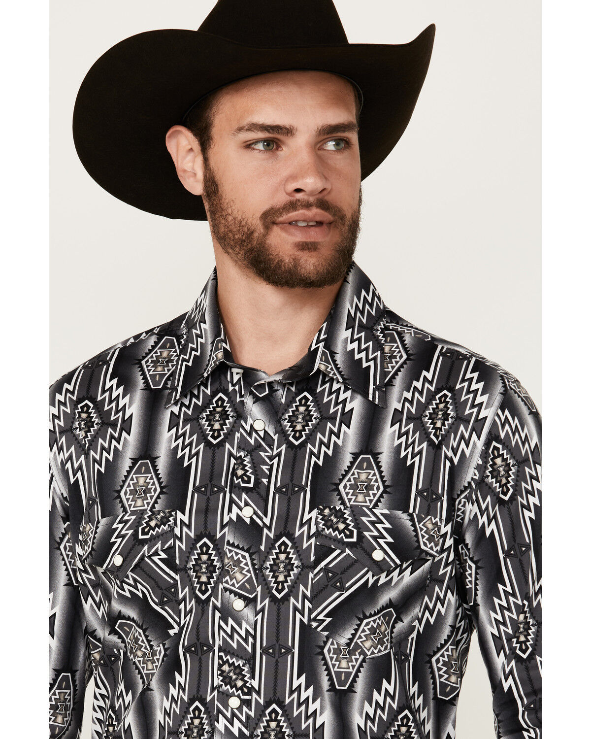 Image #2 - Rock & Roll Denim Men's Southwestern Print Long Sleeve Snap Stretch Western Shirt, Black, hi-res