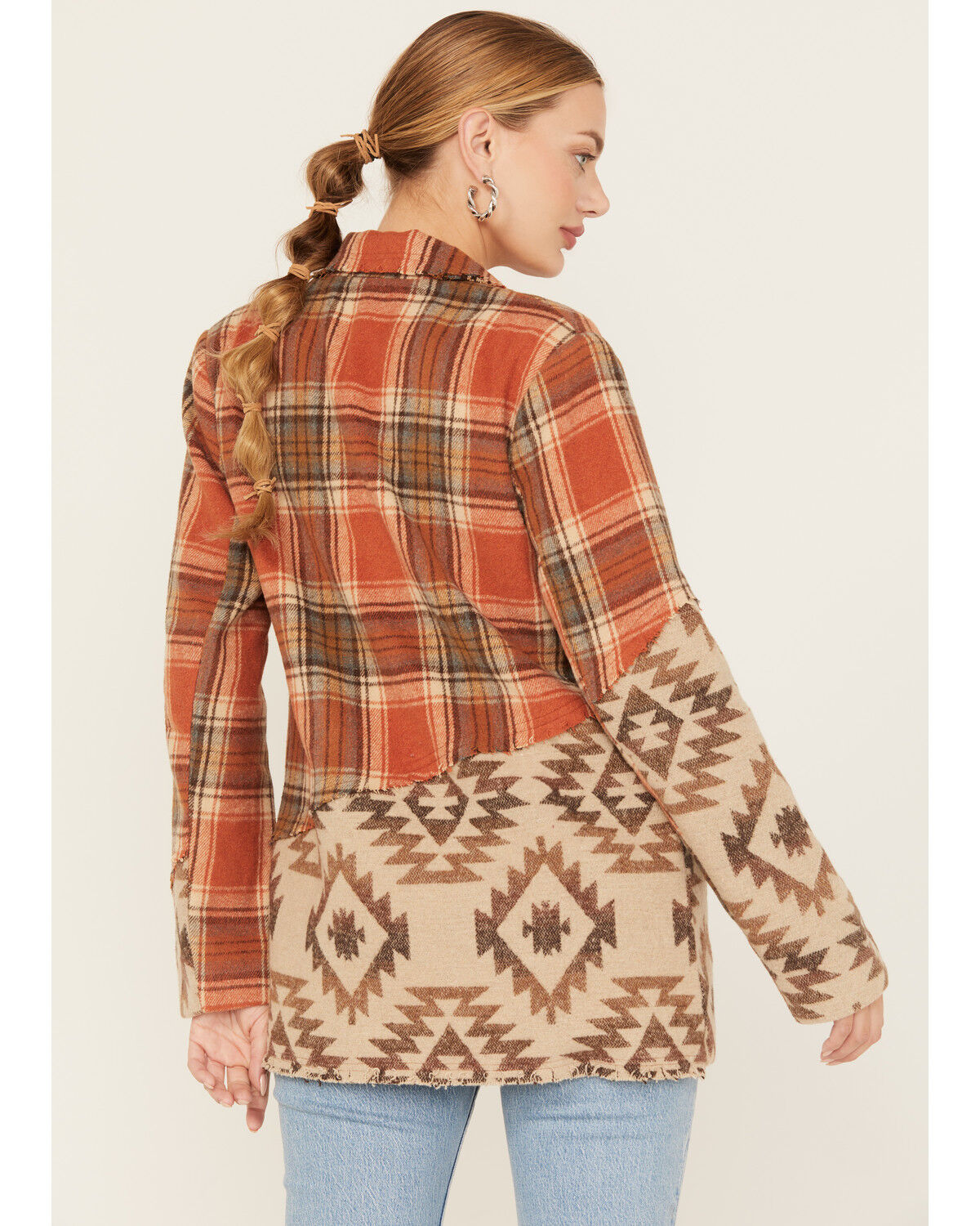 Image #4 - Miss Me Women's Plaid Southwestern Print Blazer, Dark Orange, hi-res
