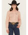 Image #1 - Cinch Women's Plaid Print Palm Tree Long Sleeve Button-Down Stretch Western Shirt, Orange, hi-res