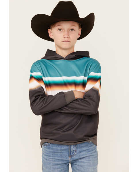 Hooey Boys' Serape Striped Hooded Sweatshirt , Black, hi-res