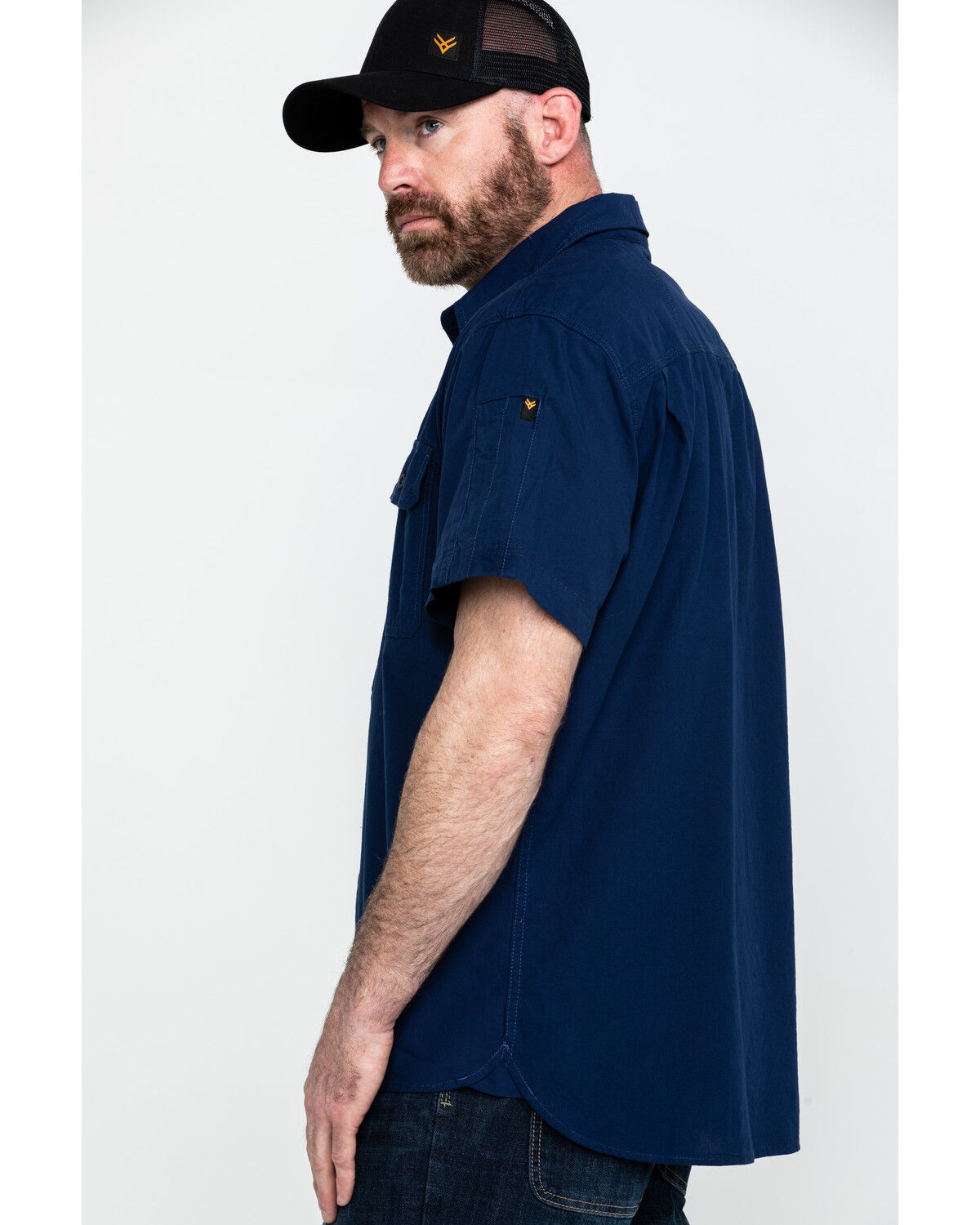 Image #3 - Hawx Men's Navy Solid Yarn Dye Two Pocket Short Sleeve Work Shirt - Tall, Navy, hi-res