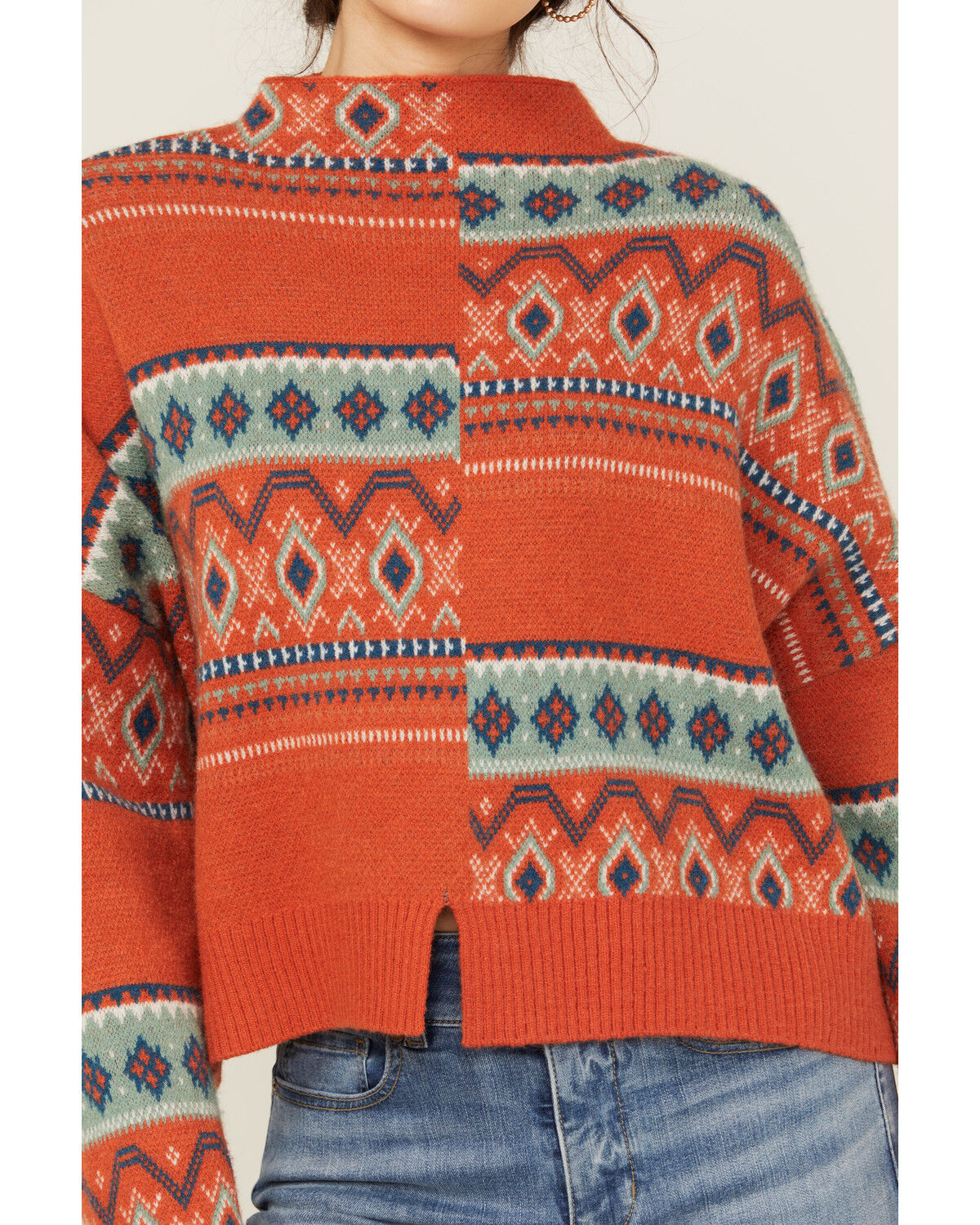 Image #3 - Rock & Roll Denim Women's Southwestern Patched Pullover Sweater, Rust Copper, hi-res