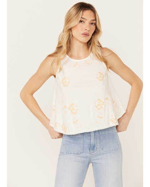 Free People Women's Fun and Flirty Embroidered Top , Ivory, hi-res