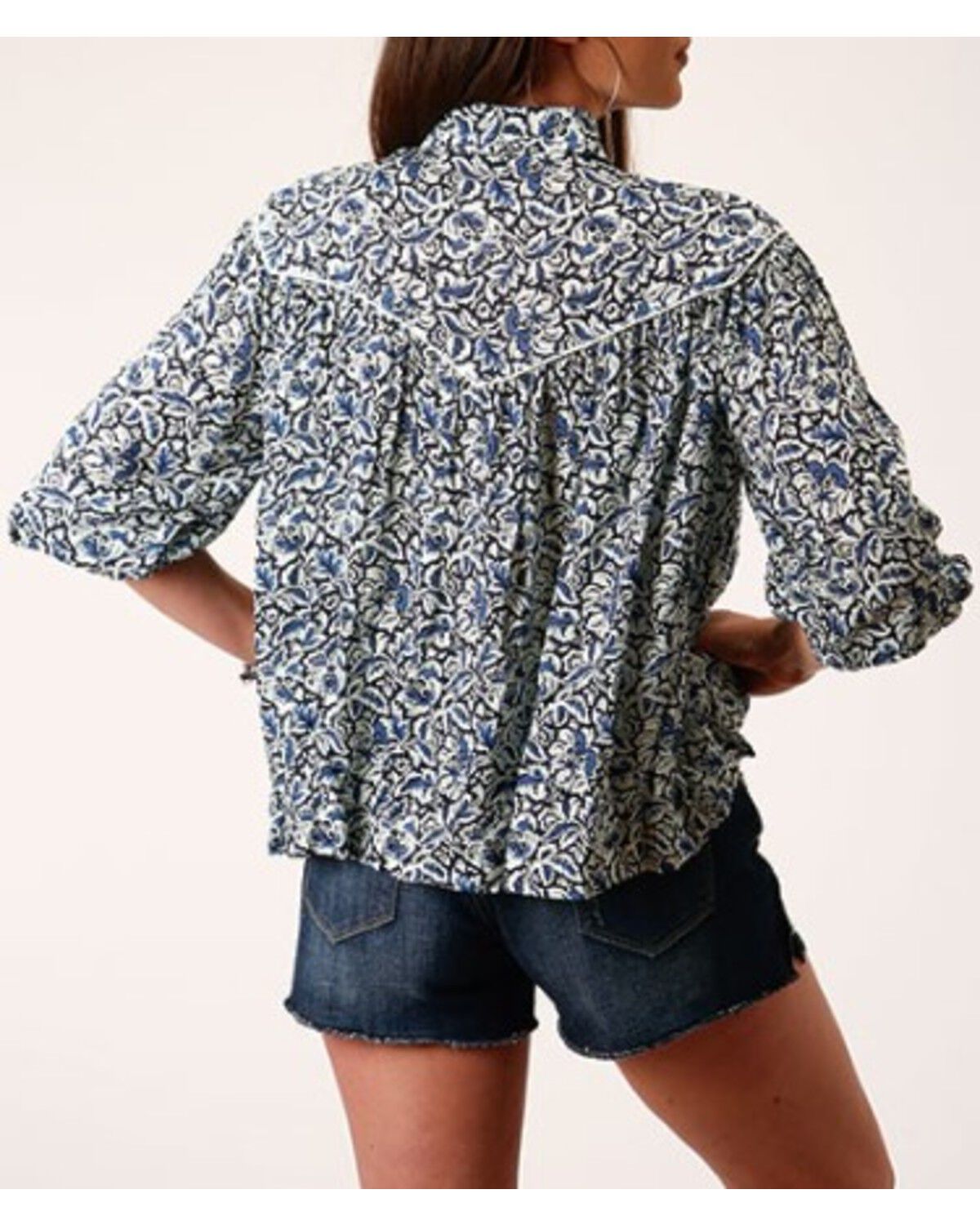 Image #2 - Stetson Women's Floral Long Sleeve Blouse, Black/white, hi-res