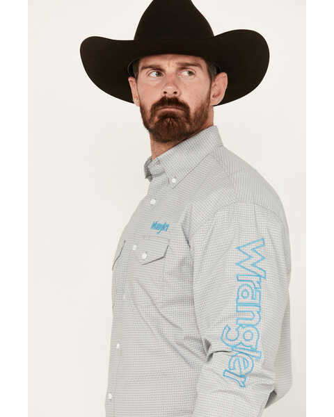 Image #2 - Wrangler Men's Team Logo Geo Print Long Sleeve Button-Down Western Shirt - Tall, Grey, hi-res