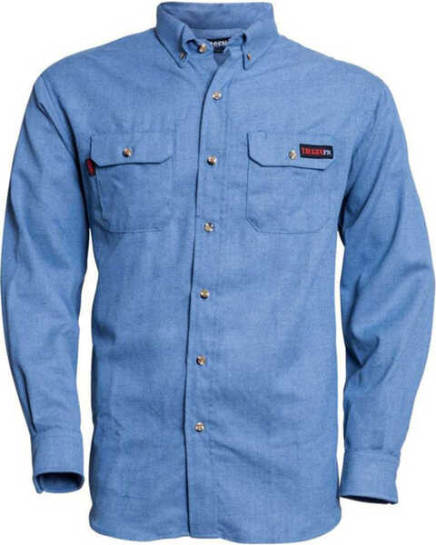 Tecgen Men's FR Solid Long Sleeve Button Down Work Shirt , Blue, hi-res