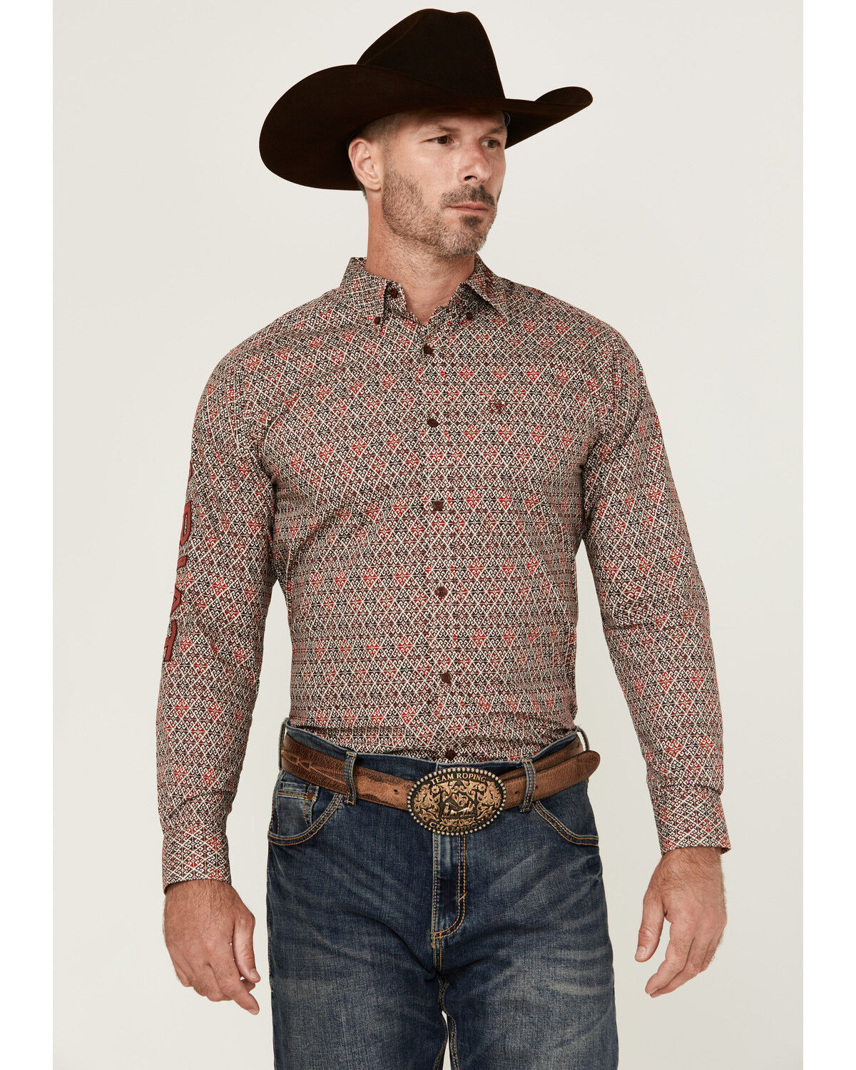 Image #2 - Ariat Men's Team Omega Logo Long Sleeve Button-Down Western Shirt, Burgundy, hi-res