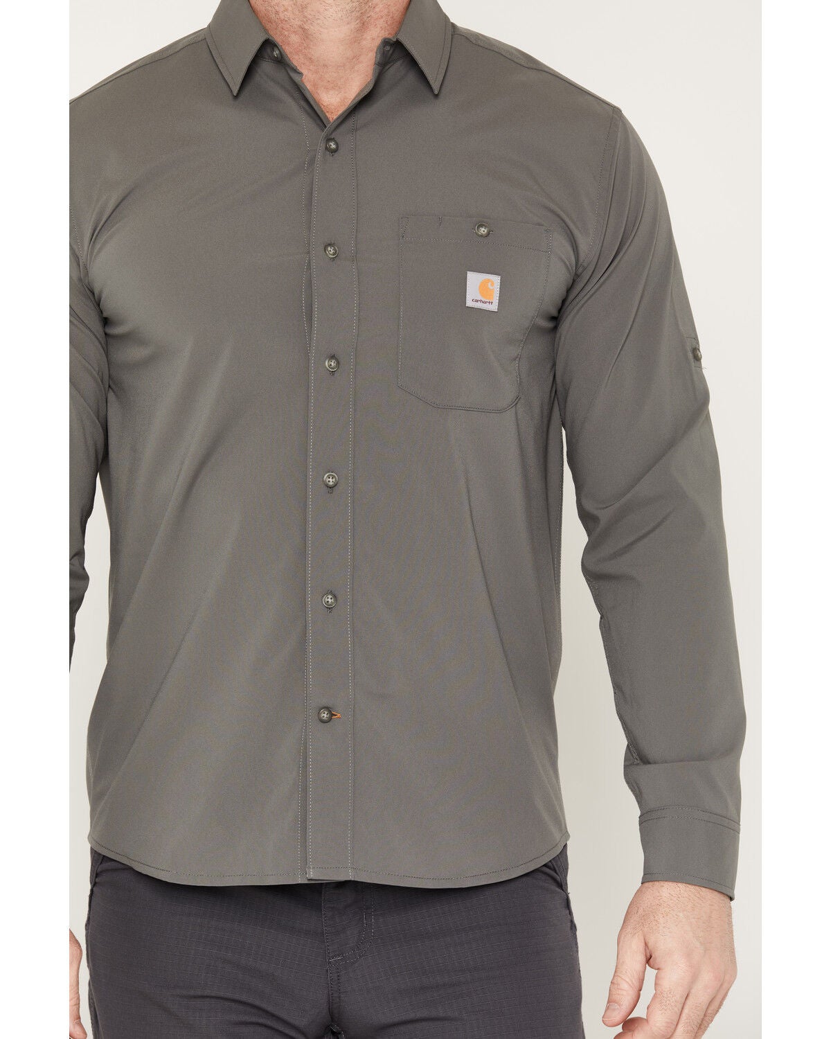 Image #3 - Carhartt Men's Force Sun Defender&trade; Relaxed Fit Lightweight Long Sleeve Button-Down Shirt, Steel, hi-res
