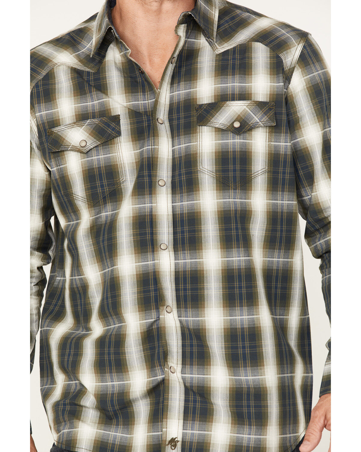 Image #3 - Moonshine Spirit Men's All Day Long Large Plaid Snap Western Shirt, Green, hi-res