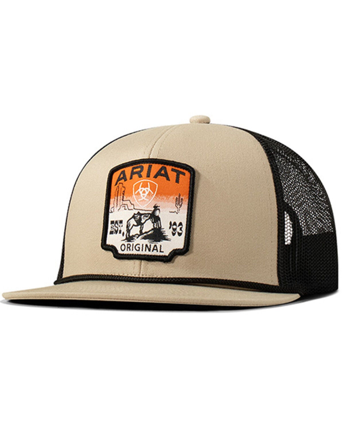 Ariat Men's Desert Scene Patch Ball Cap, Black/tan, hi-res