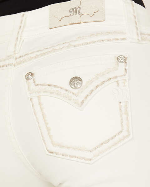 Image #2 - Miss Me Women's Mid Rise Whipstitch Border Pocket Bootcut Stretch Denim Jeans, White, hi-res