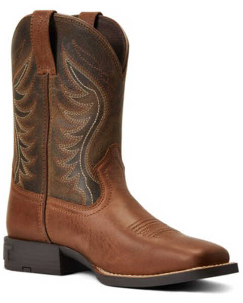 Ariat Boys' Amos Leather Western Boot - Broad Square Toe , Brown, hi-res