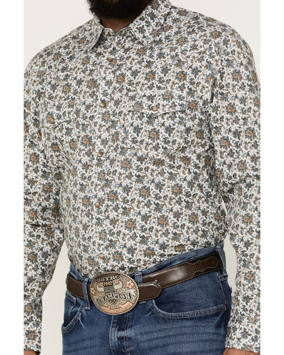 Image #3 - Moonshine Spirit Men's Strummin Floral Print Long Sleeve Snap Western Shirt, White, hi-res