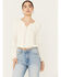 Image #1 - Jolt Women's Egret Lace Trim Button Down Long Sleeve Top, Cream, hi-res