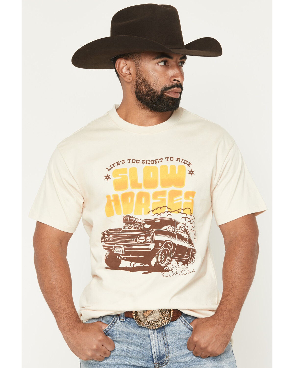 Ariat X Sendero Men's Slow Horses Short Sleeve Graphic T-Shirt, Cream, hi-res