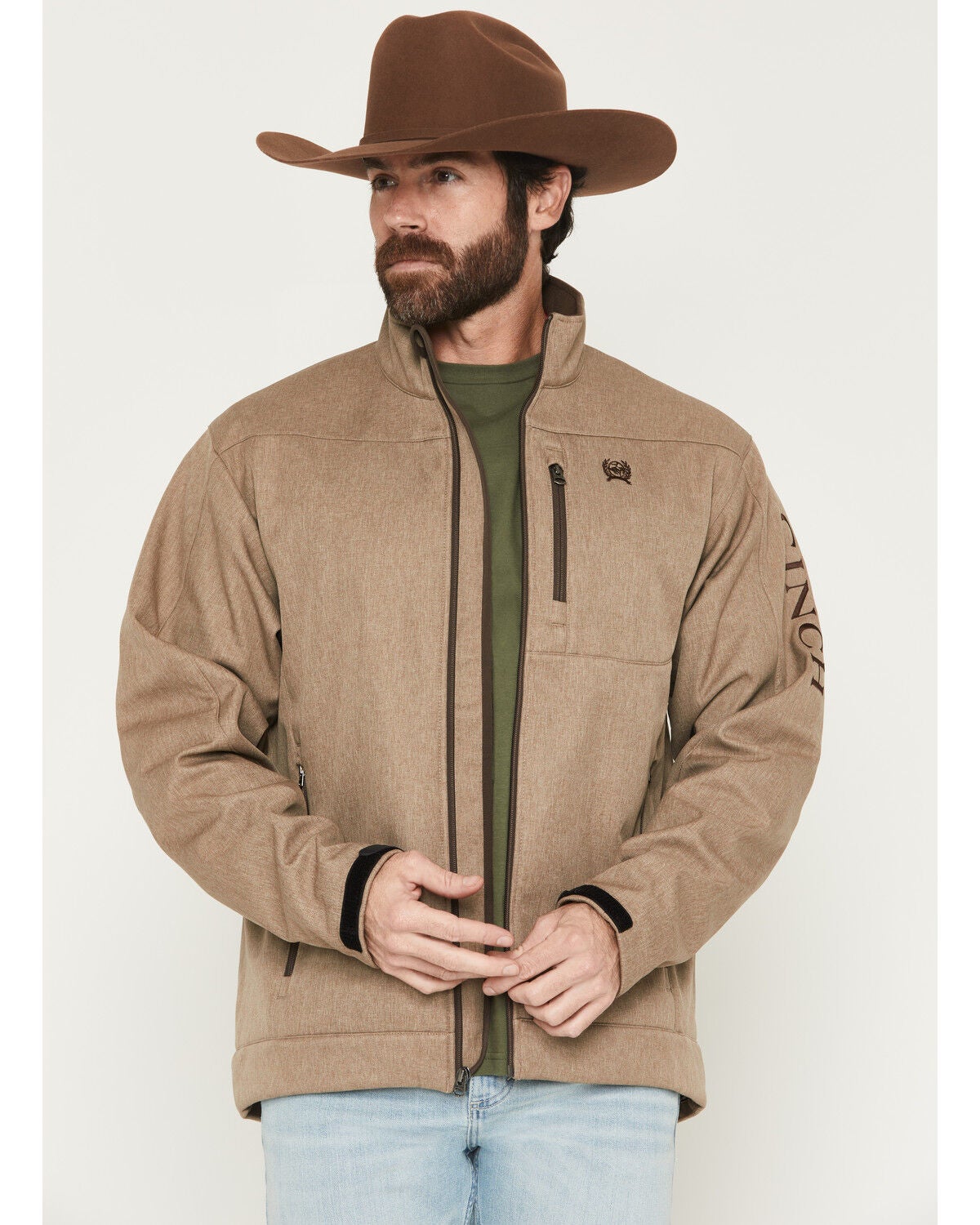 Image #1 - Cinch Men's Bonded Softshell Jacket, Stone, hi-res