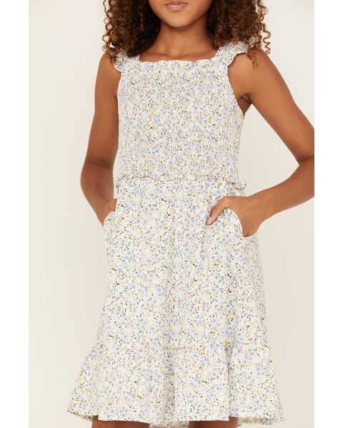 Image #3 - Hayden Girls' Ditsy Floral Print Smocked Dress, Off White, hi-res