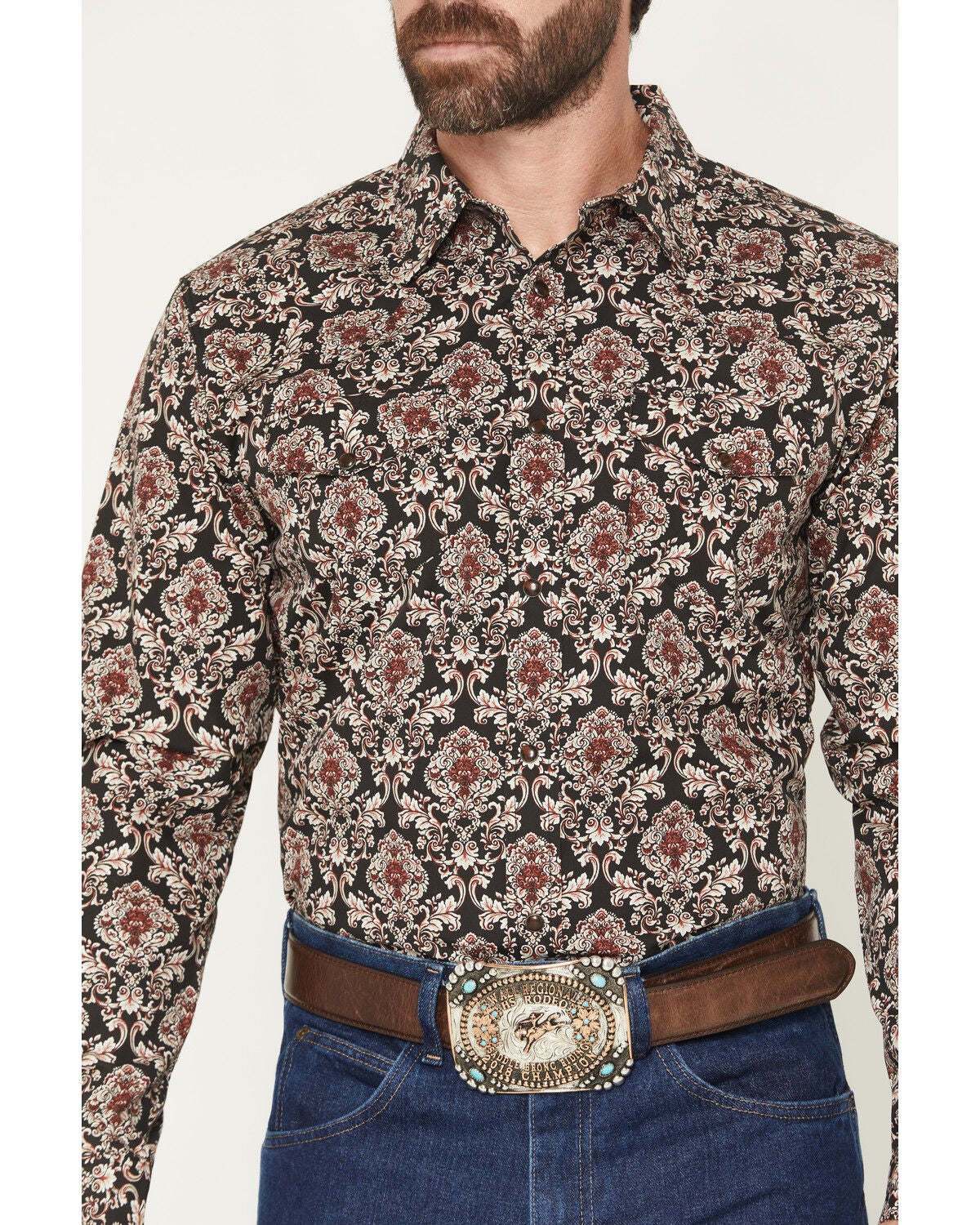 Image #3 - Gibson Trading Co Men's Bloomin Paisley Print Long Sleeve Snap Western Shirt - Tall, Black, hi-res