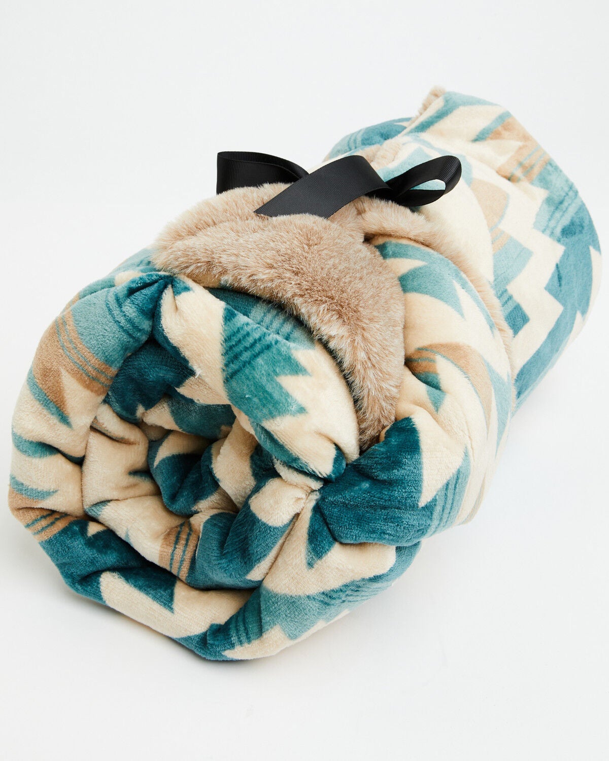 Boot Barn Southwestern Print Faux Fur Blanket, Turquoise, hi-res