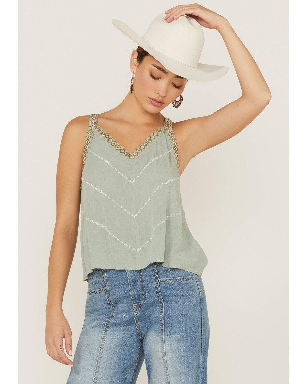 Image #1 - Shyanne Women's Southwestern Embroidered V-Neck Slate Cami, , hi-res