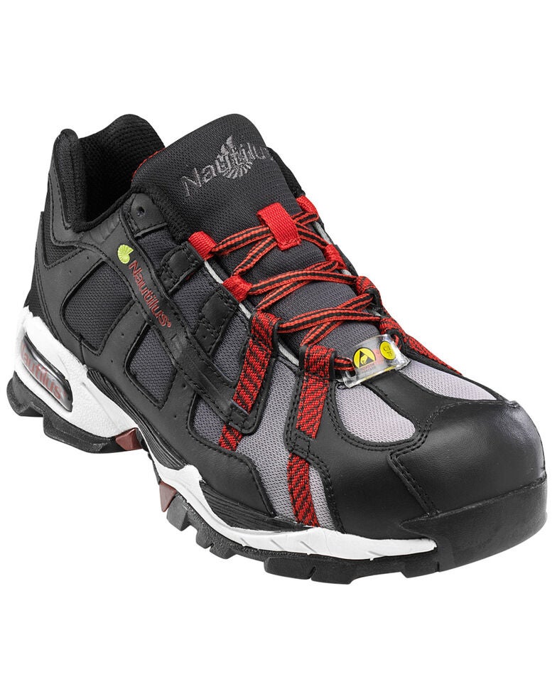 Nautilus Men's Black and Red Athletic Work Shoes Alloy Toe Sheplers