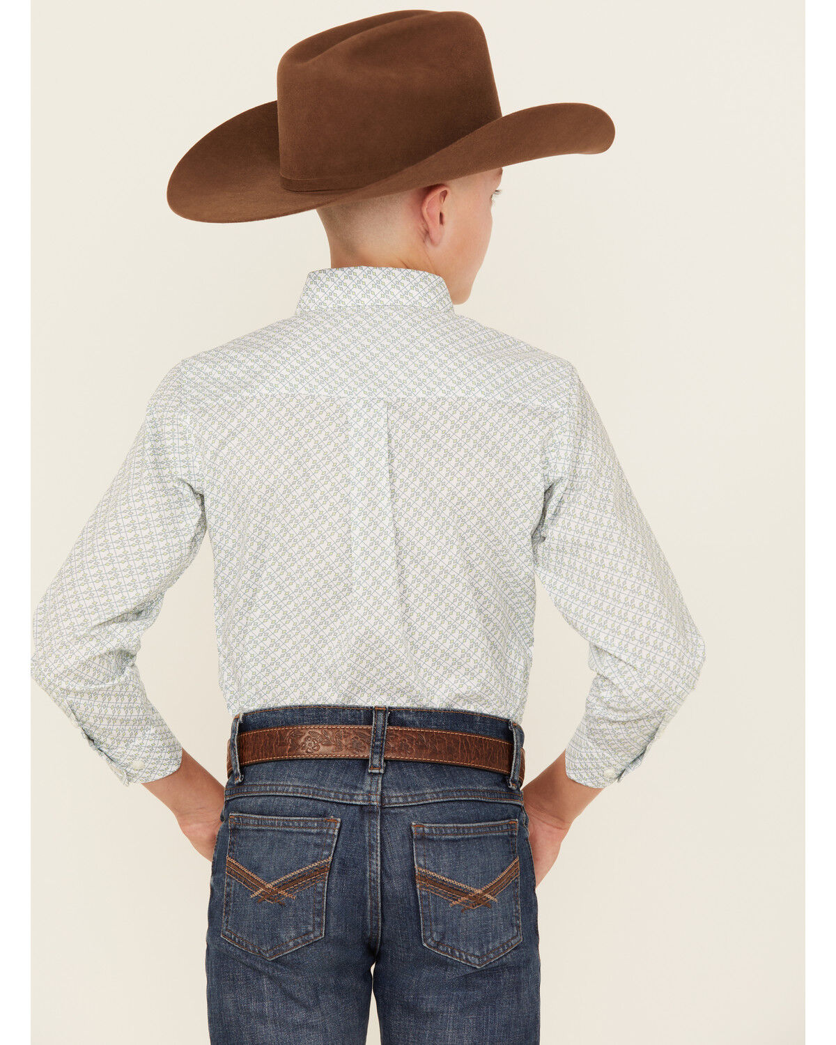 Image #4 - Wrangler Boys' 20x Geo Print Long Sleeve Button-Down Western Shirt, Beige, hi-res