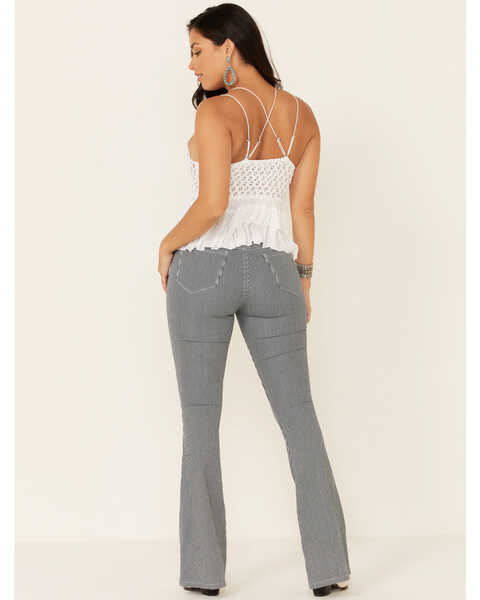 Image #2 - Rock & Roll Denim Women's Pinstripe High Rise Flare Jeans, Dark Blue, hi-res