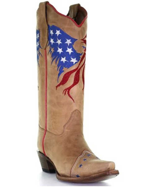 Circle G Women's Eagle Flag Embroidery Western Boots - Snip Toe, Sand, hi-res