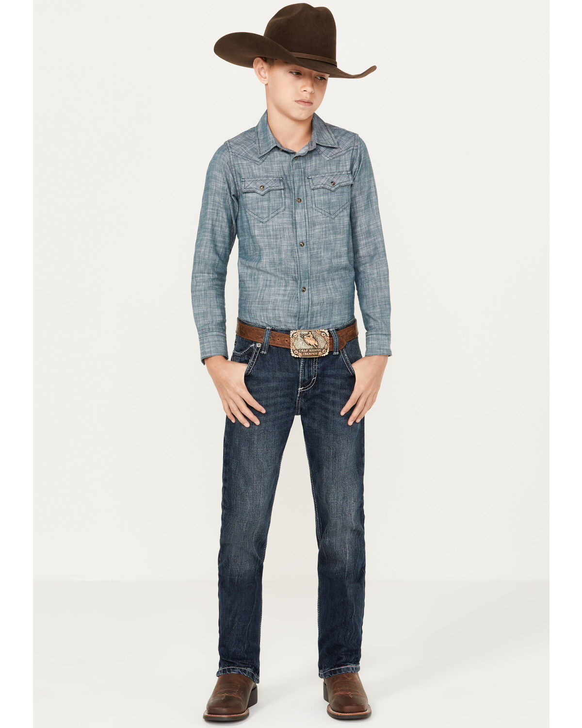 Image #3 - Wrangler 20X Boys' No.42 Canyon Lake Vintage Slim Bootcut Jeans, Blue, hi-res