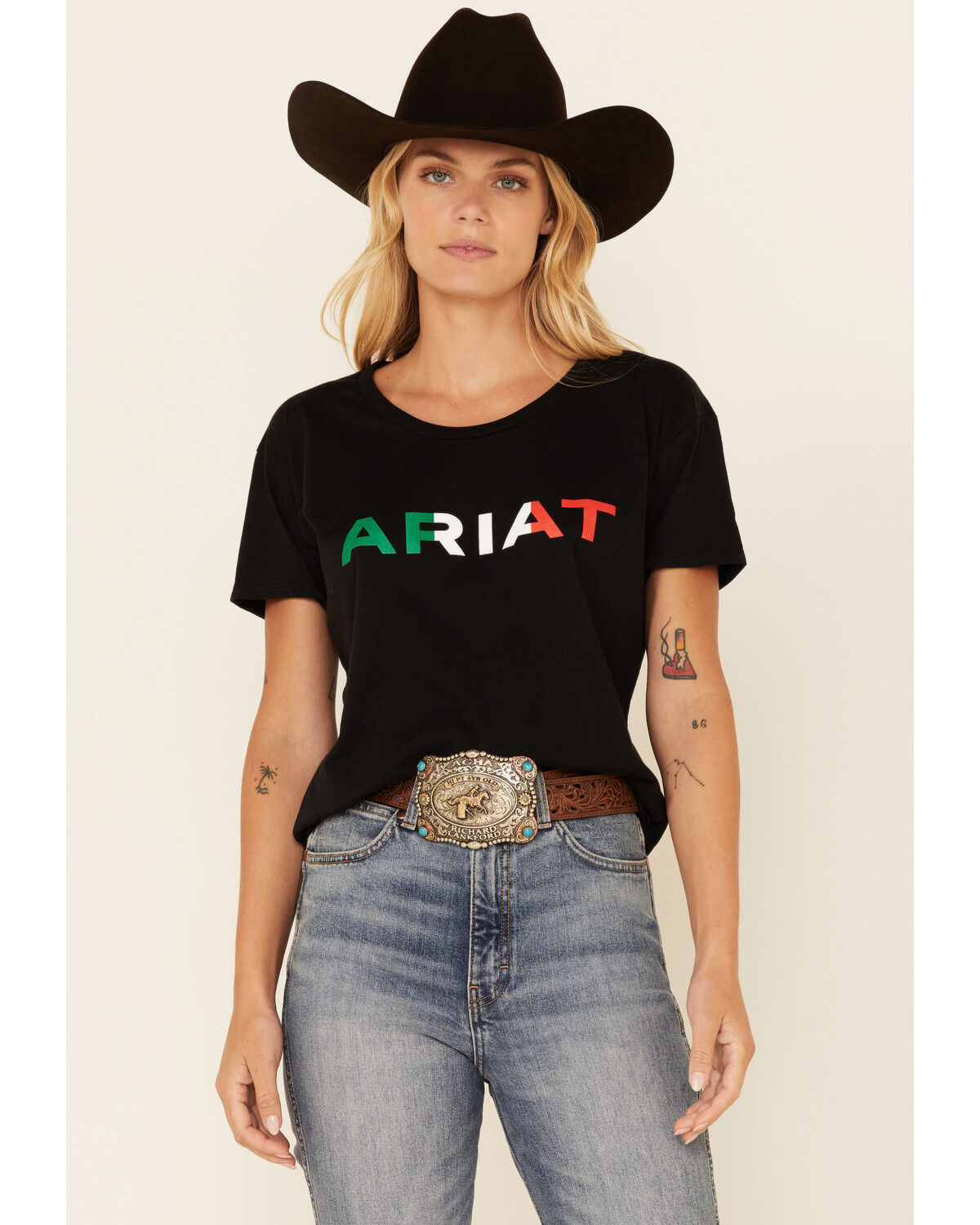 Image #1 - Ariat Women's Viva Mexico Logo Graphic Tee, Black, hi-res