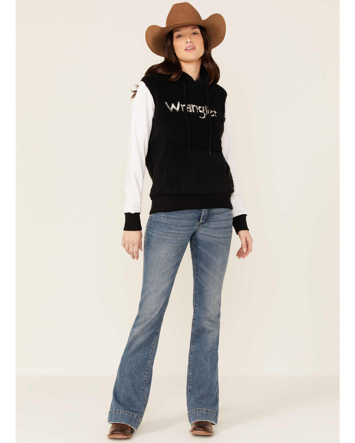 Image #4 - Wrangler Women's Black Logo Sherpa Pullover Hoodie , , hi-res