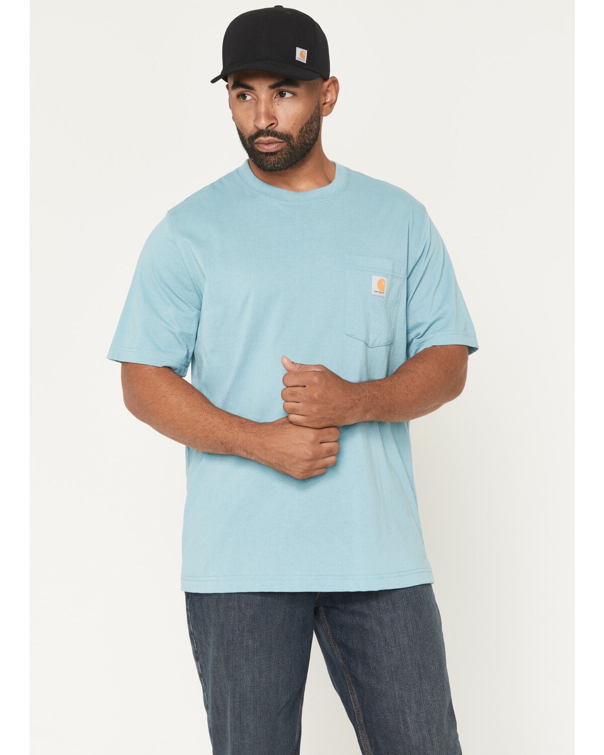 Image #2 - Carhartt Men's Relaxed Fit Lightweight Short Sleeve Pocket T-Shirt, Blue, hi-res