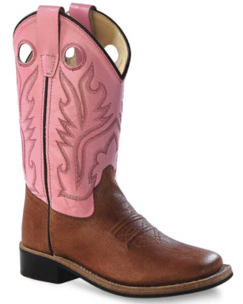 Old West Youth Girls' Pink Canyon Western Boots - Square Toe, Tan, hi-res