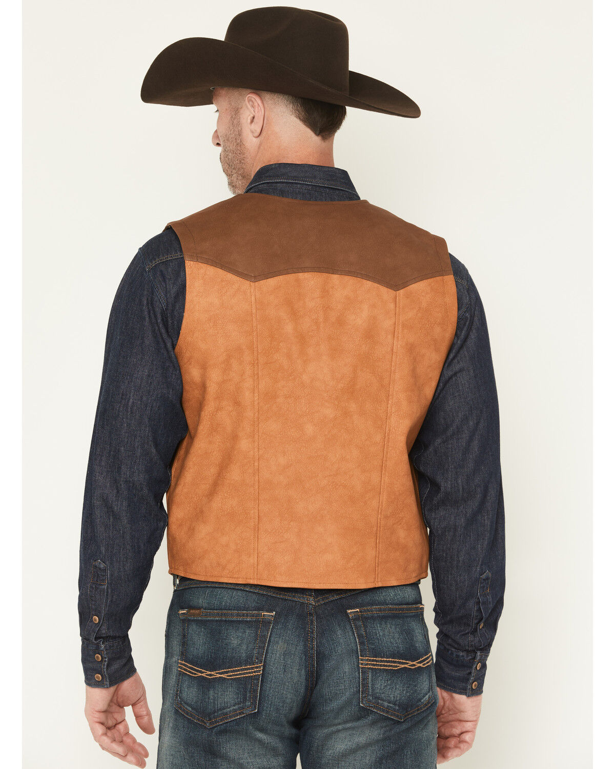 Image #4 - Cody James Men's Buckaroo Colorblock Faux Leather Button-Down Vest, Tan, hi-res