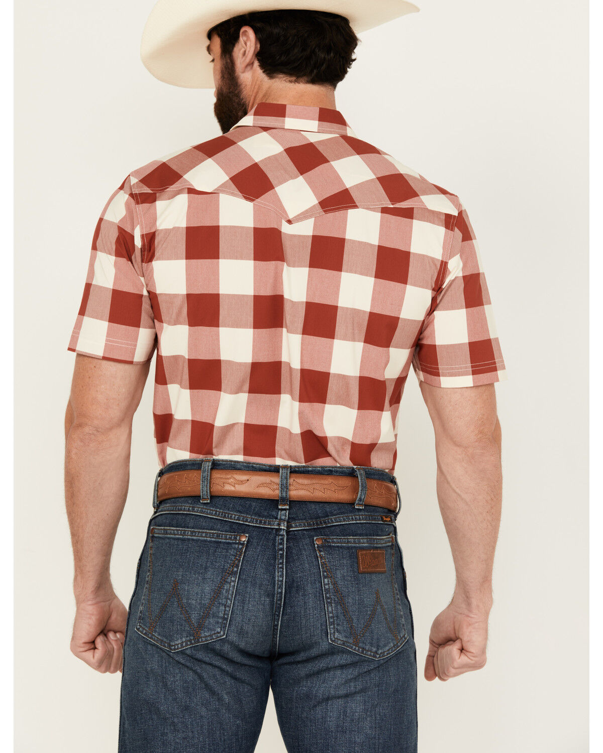 Image #4 - Kimes Ranch Men's Malcom Buffalo Plaid Print Short Sleeve Pearl Snap Western Shirt, Red, hi-res
