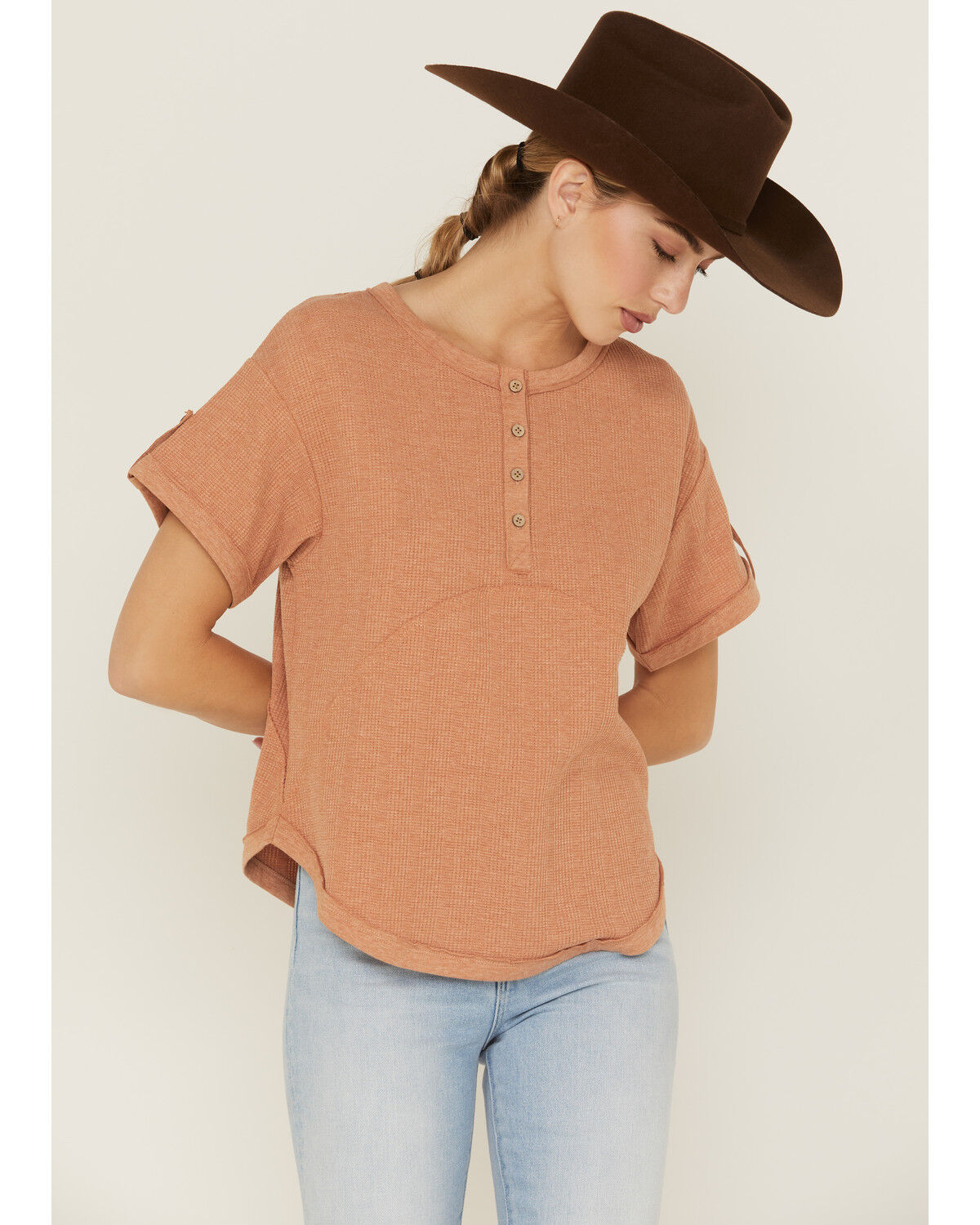 Image #1 - Cleo + Wolf Women's Relaxed Waffle Knit Henley Top, , hi-res