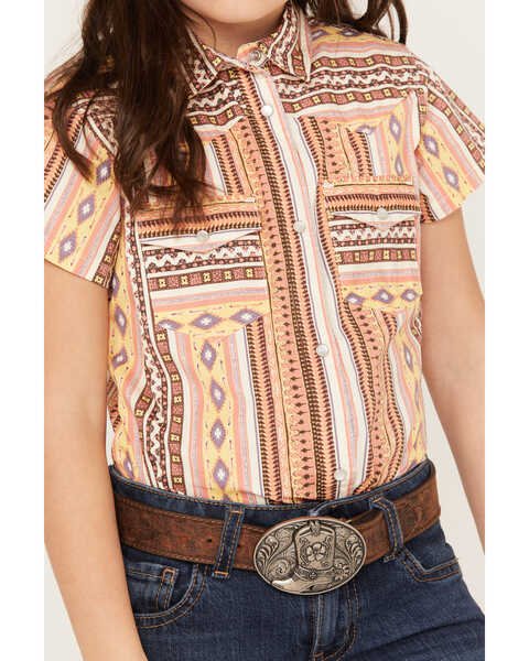 Image #3 - Shyanne Girls' Short Sleeve Southwestern Print Pearl Snap Shirt, Blush, hi-res