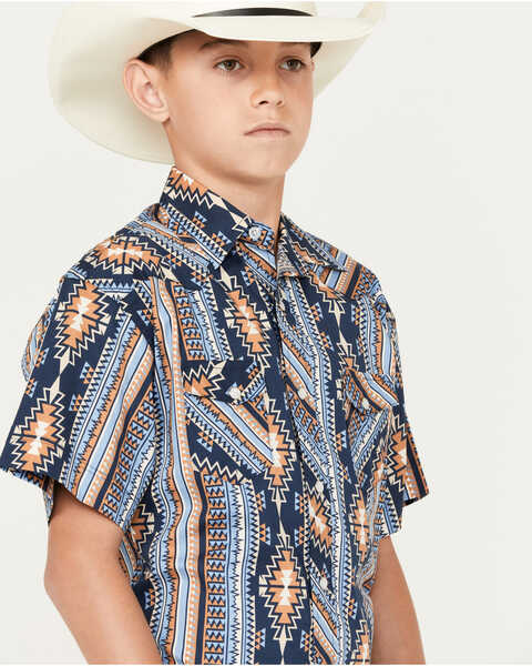 Image #2 - Rock & Roll Denim Boys' Southwestern Short Sleeve Pearl Snap Western Shirt, Multi, hi-res