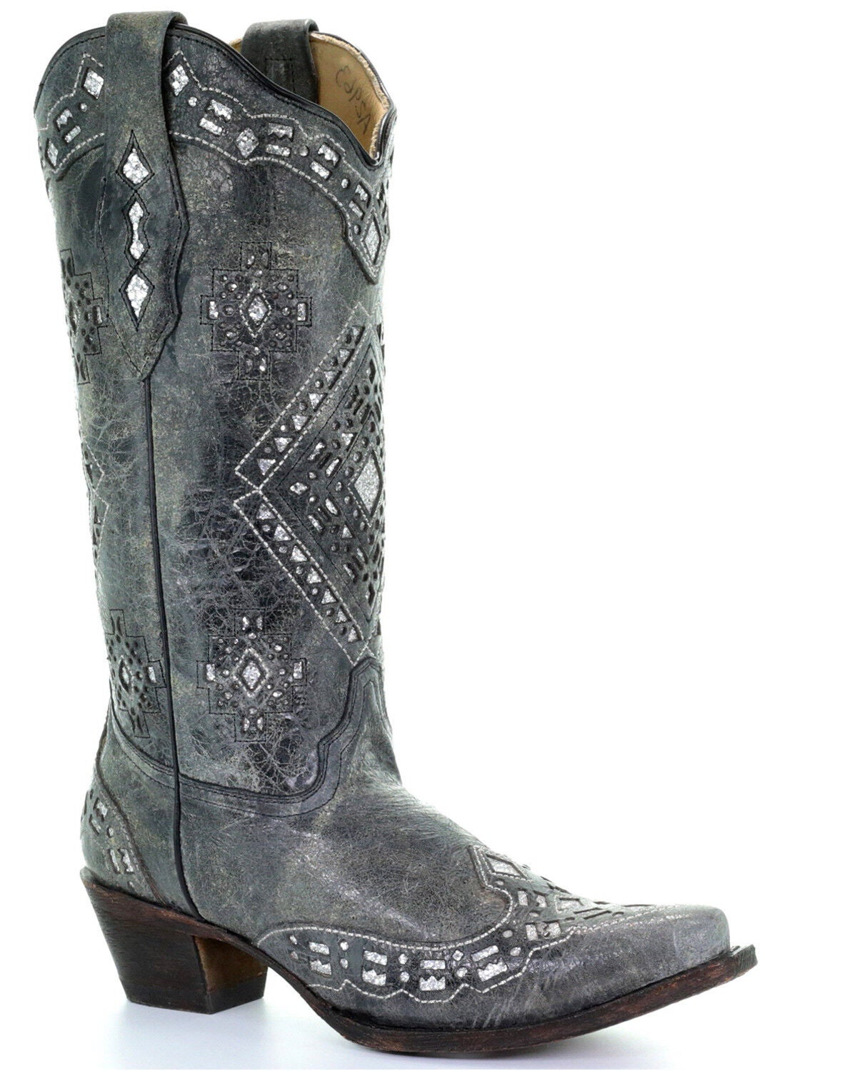 Corral Women's Glitter Inlay Western Boots - Snip Toe, Black Distressed, hi-res